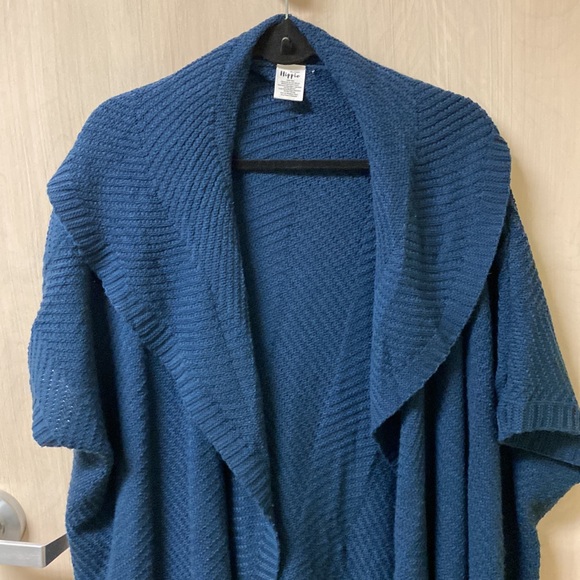 Oversized Navy Blue Open Front Poncho Shawl Sweater Cardigan One size - Picture 7 of 13
